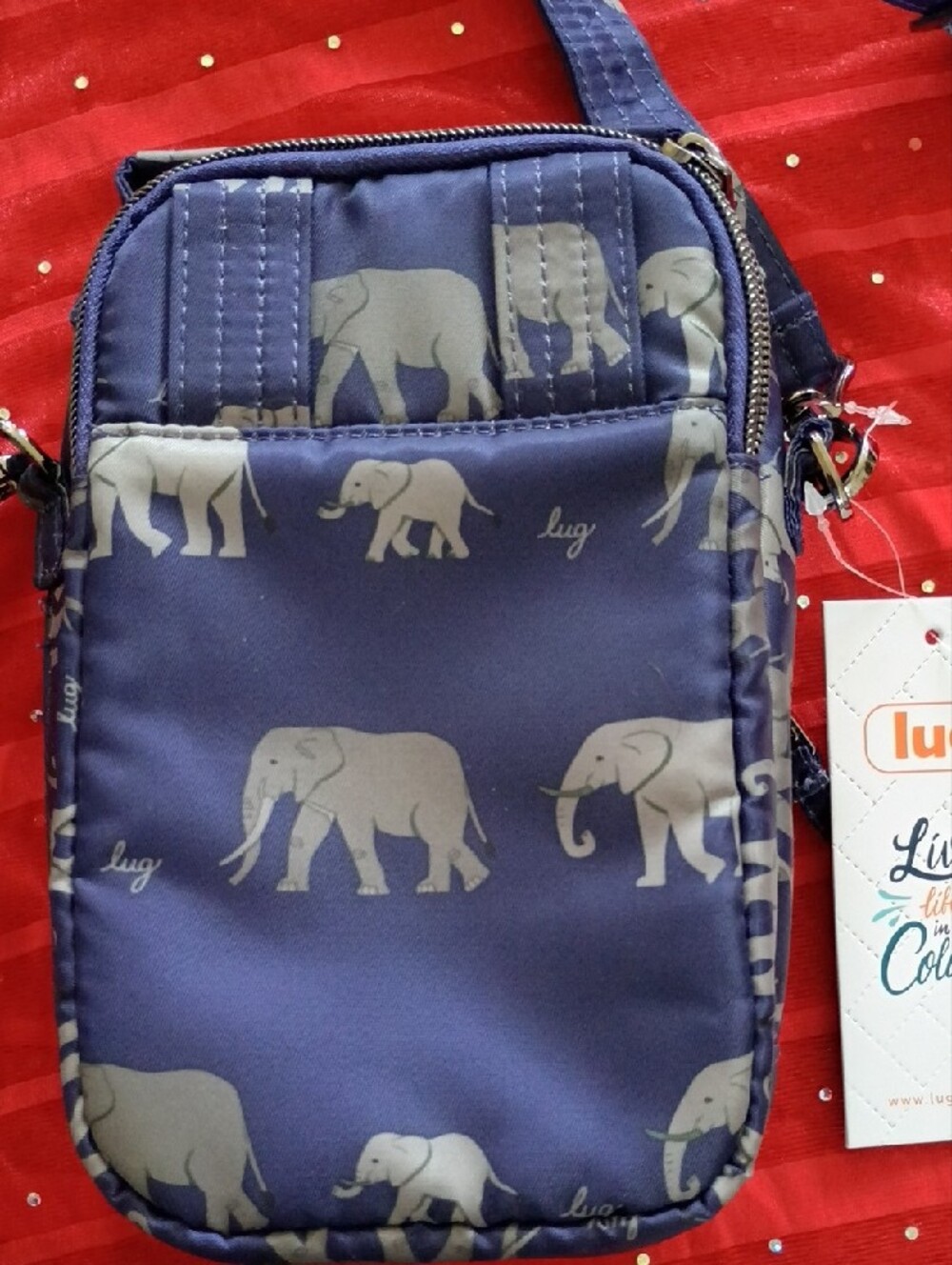lug Navy Crossbody Phone Pouch with Elephant Print - Picture 2 of 7